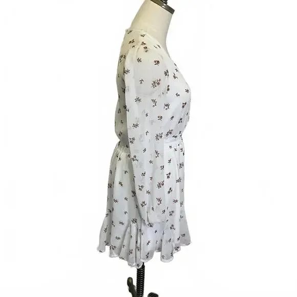 Trixxi Women's Size Small White Floral Long Sleeve V Neck Faux Wrap Dress - Picture 5 of 14